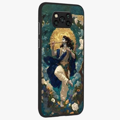 Divine Krishna Art Glass Case upright view showcasing divine Krishna artwork with sacred artistic theme.