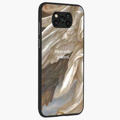 Divine Winged Grace Glass Case upright view showcasing spiritual wing artwork with soft celestial theme.