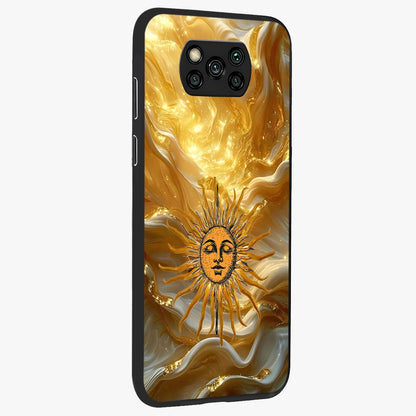 Eternal Golden Glow Glass Case upright view showcasing luminous golden artwork with luxurious visual theme.