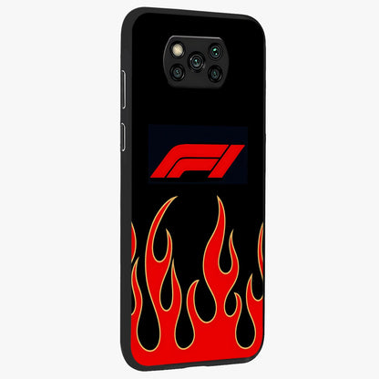 Fire F11 Glass Case upright view showcasing dynamic flame artwork with intense visual theme.