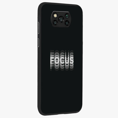 Focus Mode On Glass Case upright view showcasing strong typography statement with sleek motivational theme.