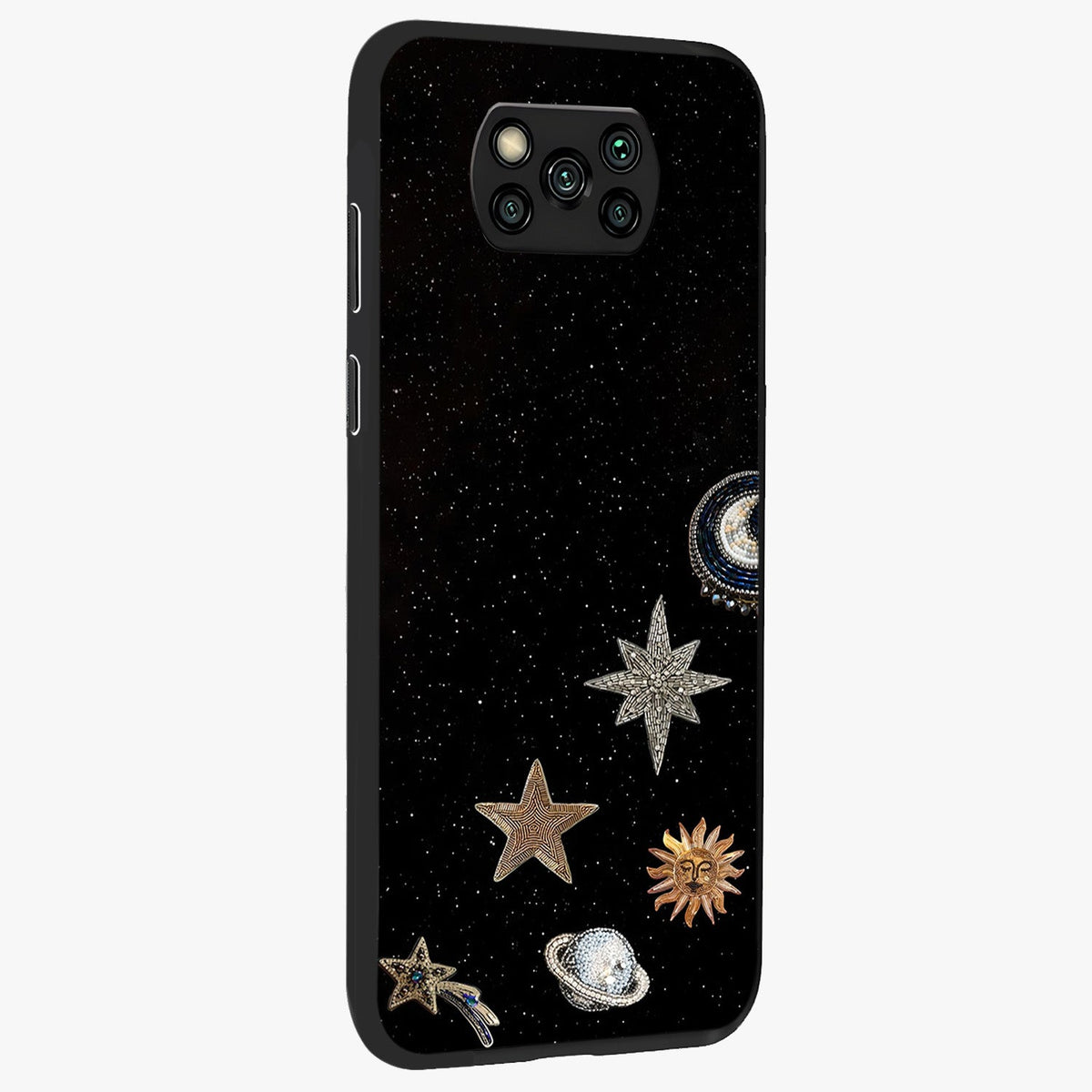 Galactic Charm Glow Glass Case upright view showcasing glowing cosmic charm artwork with magical celestial style.