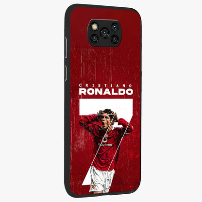 Goal Celebration Legacy Glass Case upright view showcasing dynamic football inspired artwork with victory celebration aesthetic.