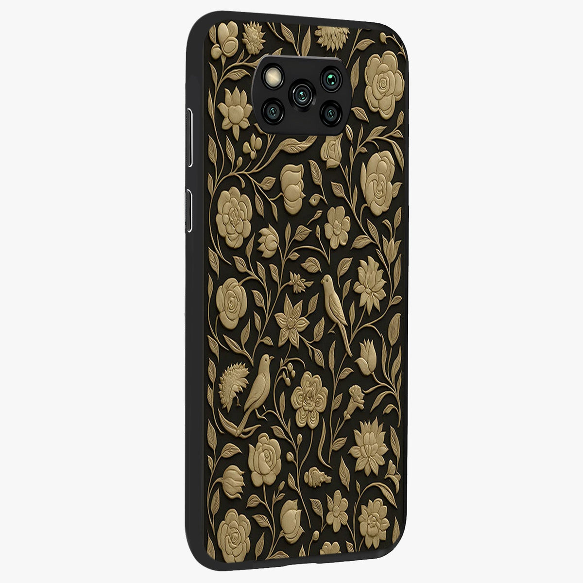 Golden Evil Eye Mandala Glass Case upright view showcasing decorative evil eye mandala artwork with spiritual aesthetic style.