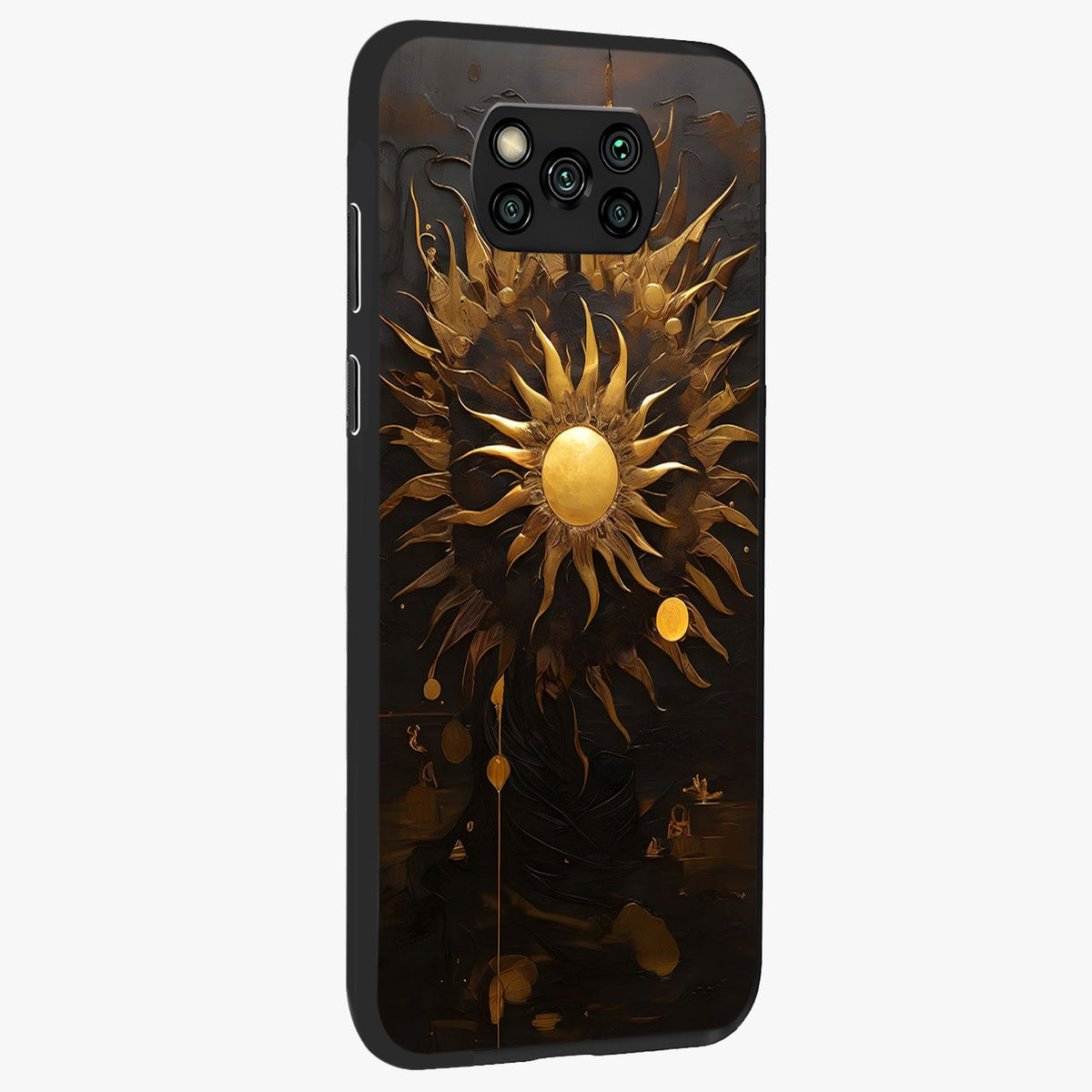 Golden Sun Majesty Glass Case upright view showcasing haunting graveyard artwork with dramatic dark theme.