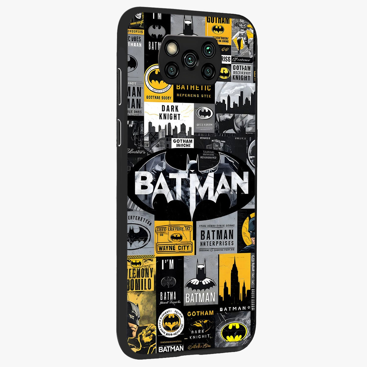 Knight Gotham Rise Glass Case upright view showcasing bold vigilante themed artwork with gothic city vibe.