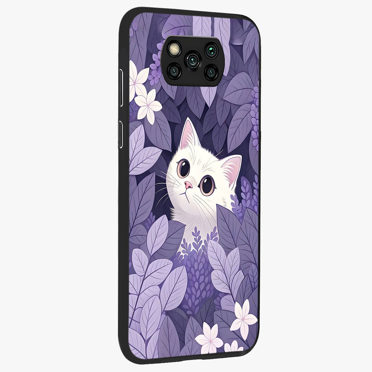 Lilac Hide Peek Cat Glass Case upright view showcasing charming cat artwork with adorable peek theme.