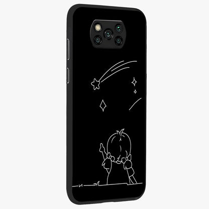 Line Art Girl With Shooting Stars Glass Case upright view showcasing delicate shooting stars artwork with minimal artistic theme.