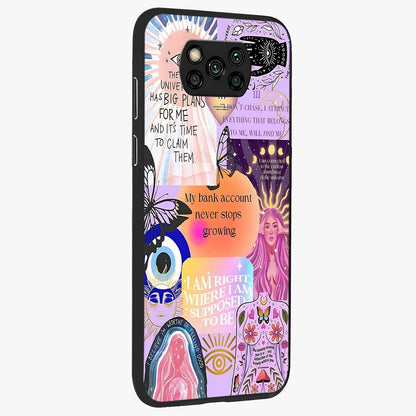 Manifestation Collage Glass Case upright view showcasing artistic manifestation themed artwork with creative style.
