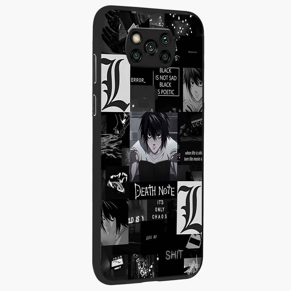 Midnight Chaos Mind Glass Case upright view showcasing expressive abstract artwork with bold dark theme.