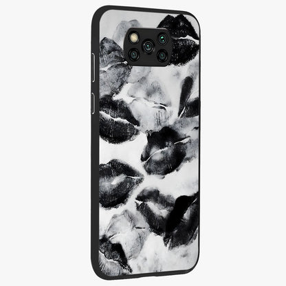 Midnight Kiss Marks Glass Case upright view showcasing stylish kiss mark artwork with trendy romantic theme.