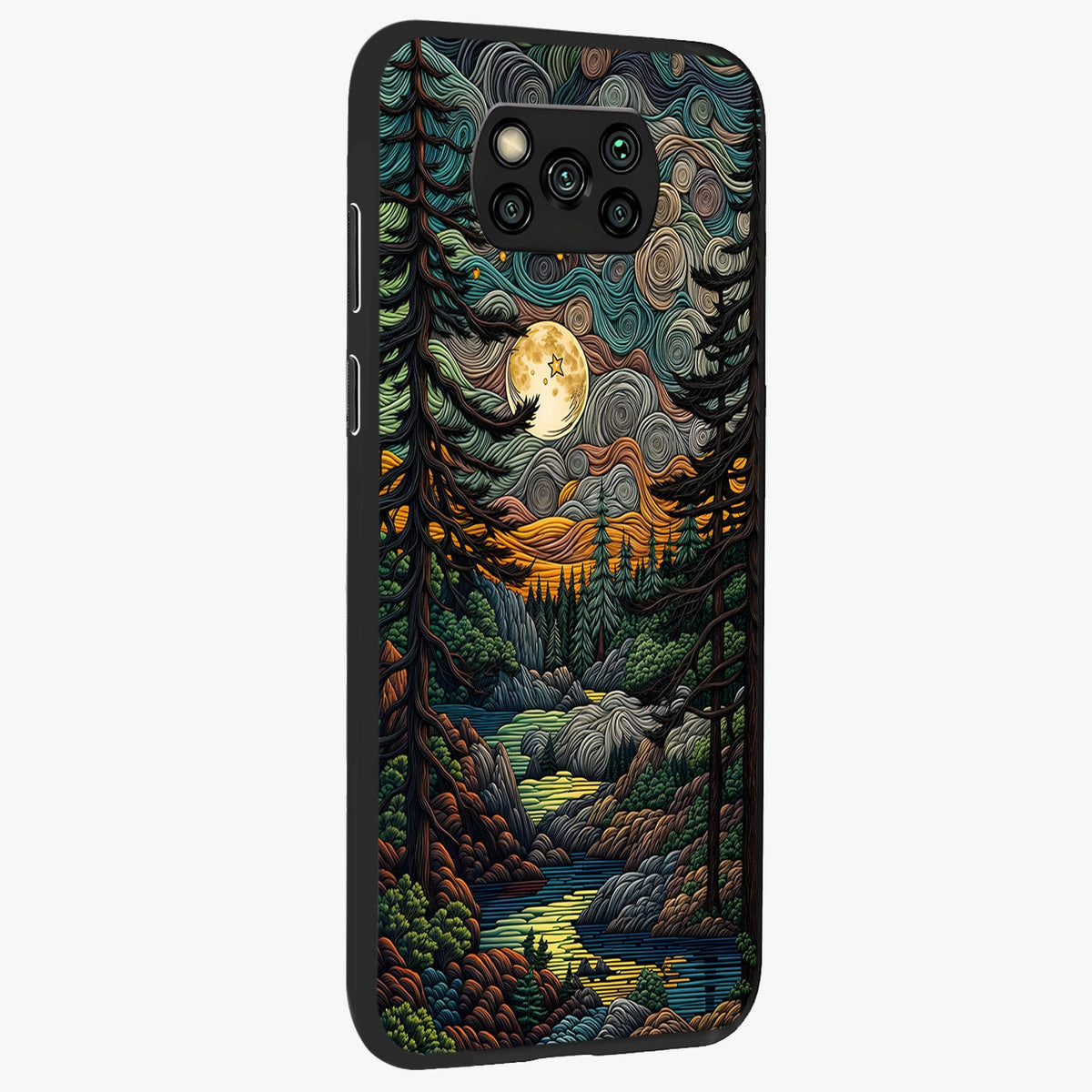 Moonlight Forest Dream Glass Case upright view showcasing magical forest artwork with calm night theme.