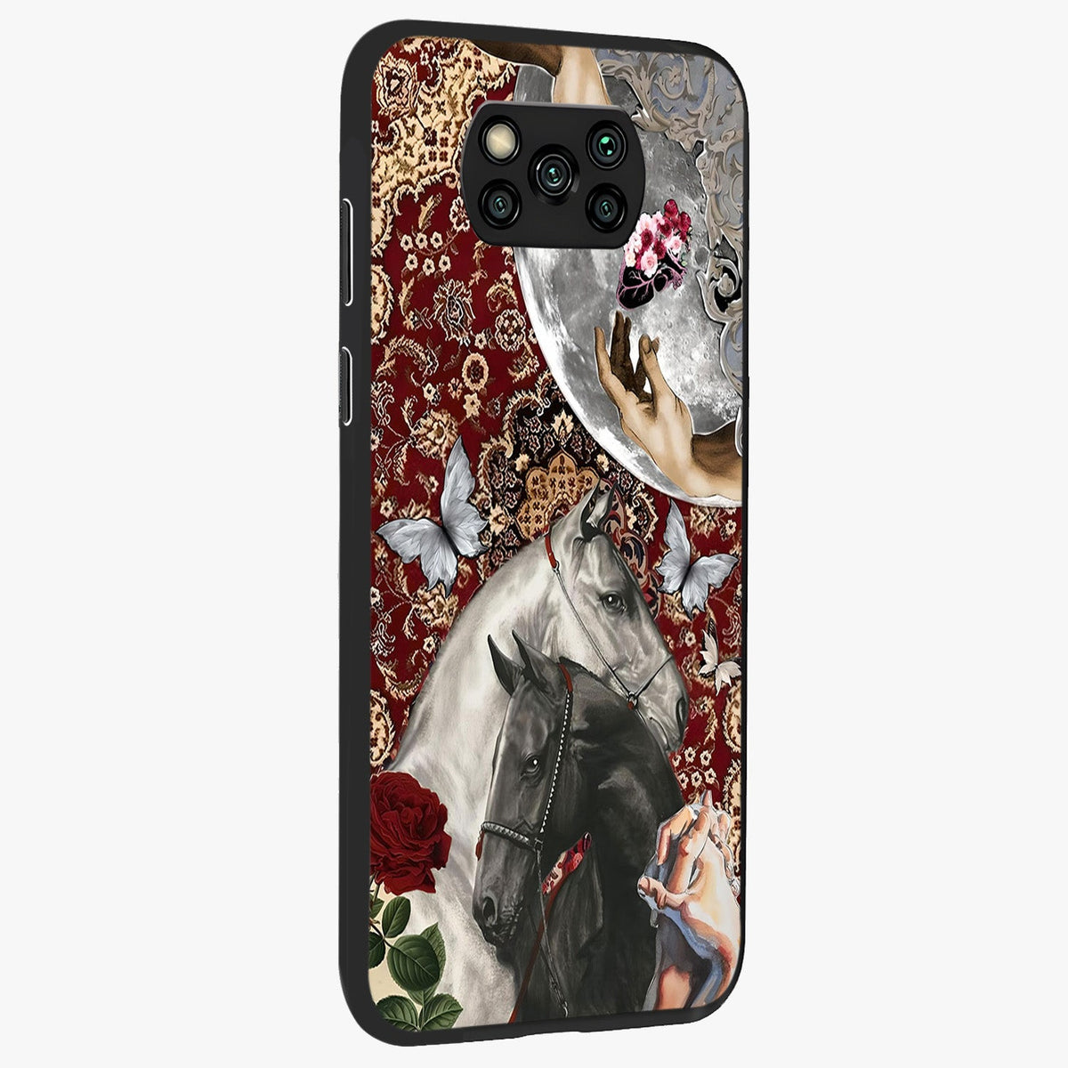 Moonlit Royal Stallion Glass Case upright view showcasing dramatic horse artwork with glowing moon themed design.