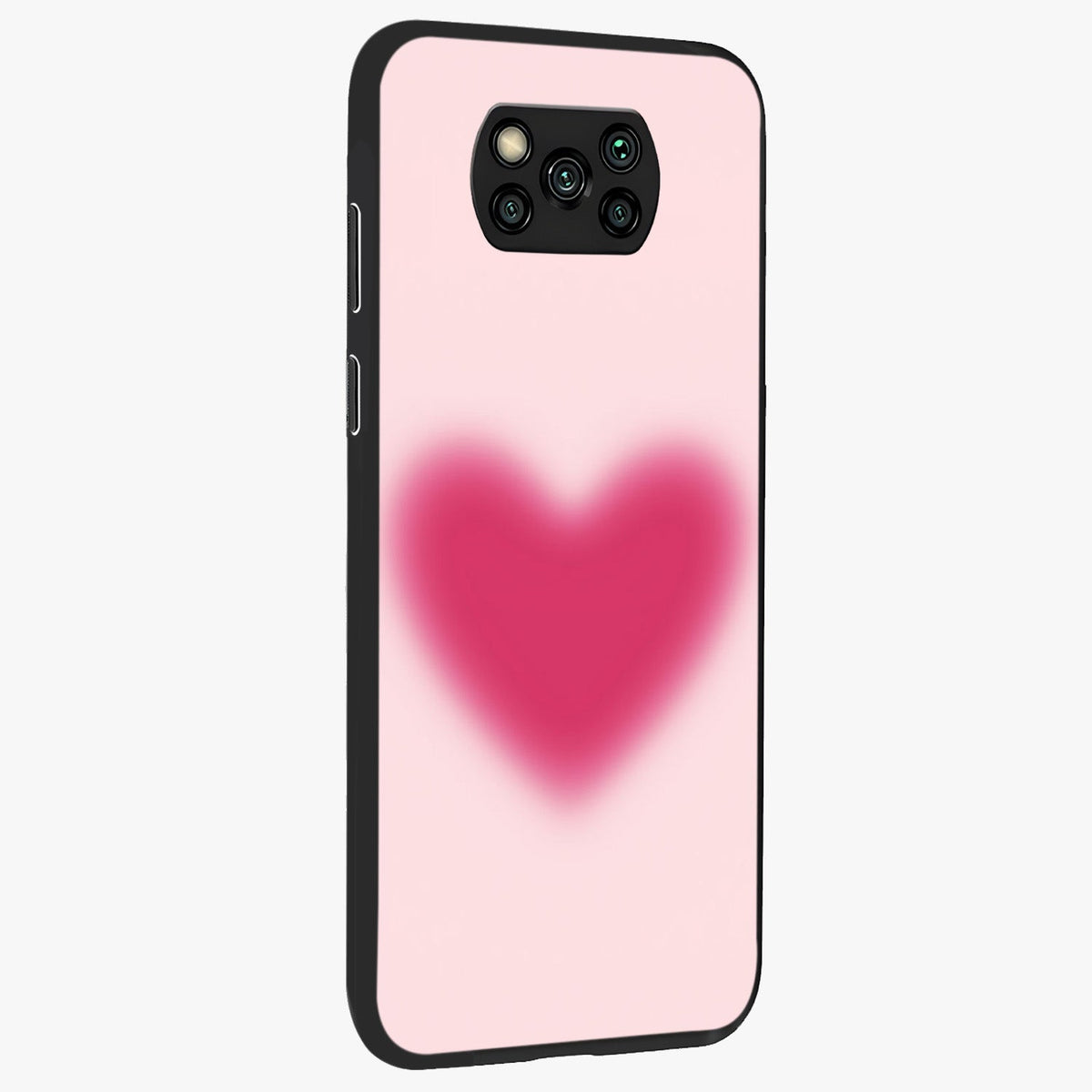 Pink Aura Heart Glass Case upright view showcasing romantic heart artwork with soft pastel theme.