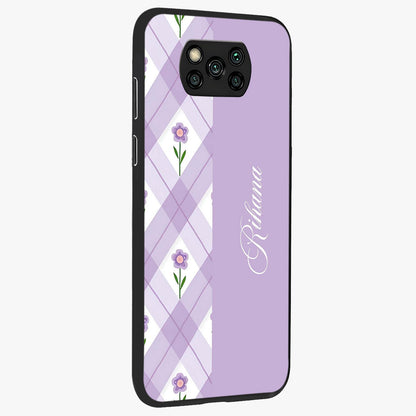 Purple Diamond Floral Glass Case upright view showcasing vibrant floral artwork with stylish geometric theme.
