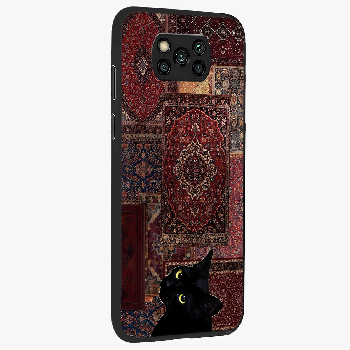 Regal Magic Cat Apple Glass Case upright view showcasing charming cat artwork with playful magical theme.