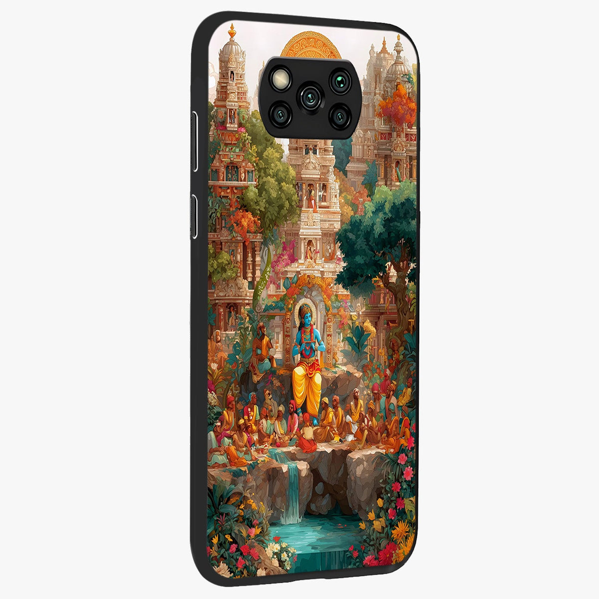 Sacred Sunlight Gods Glass Case upright view showcasing glowing divine artwork with sacred mythological theme.