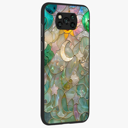 Stained Sunrise Glow Glass Case upright view showcasing colorful sunrise artwork with warm morning theme.