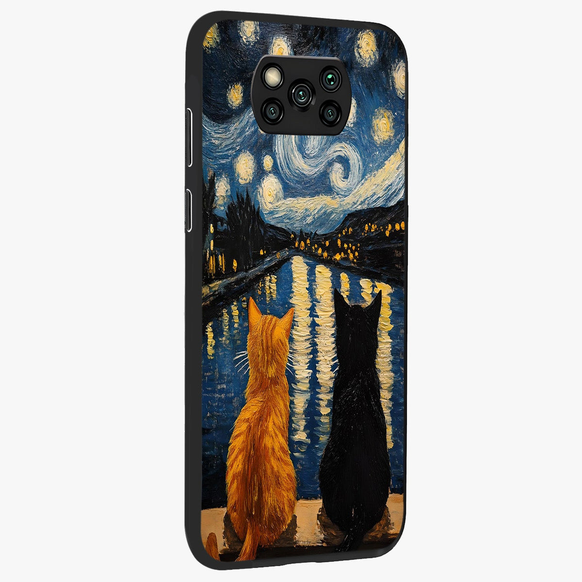 Starry River Cats Glass Case upright view showcasing adorable cat artwork with magical river and stars theme.