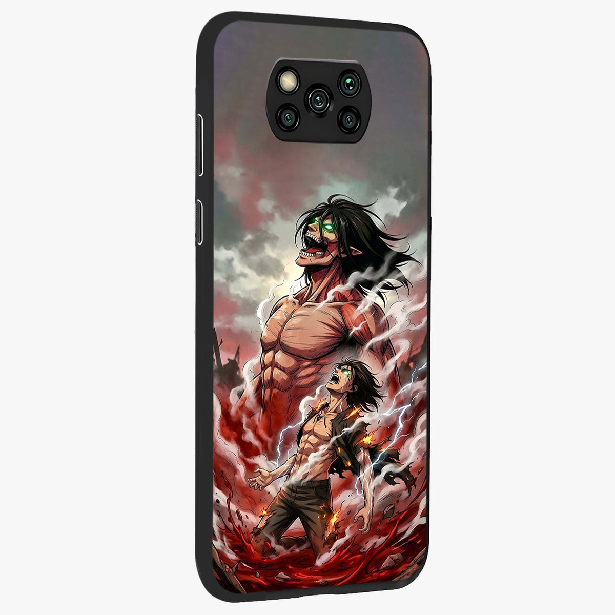 Titan Awakening Fury Glass Case upright view showcasing intense titan artwork with epic fantasy theme.