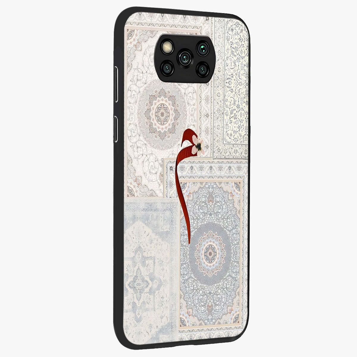 White Aesthetic Bow Glass Case upright view showcasing delicate ribbon bow artwork with cute minimalist theme.
