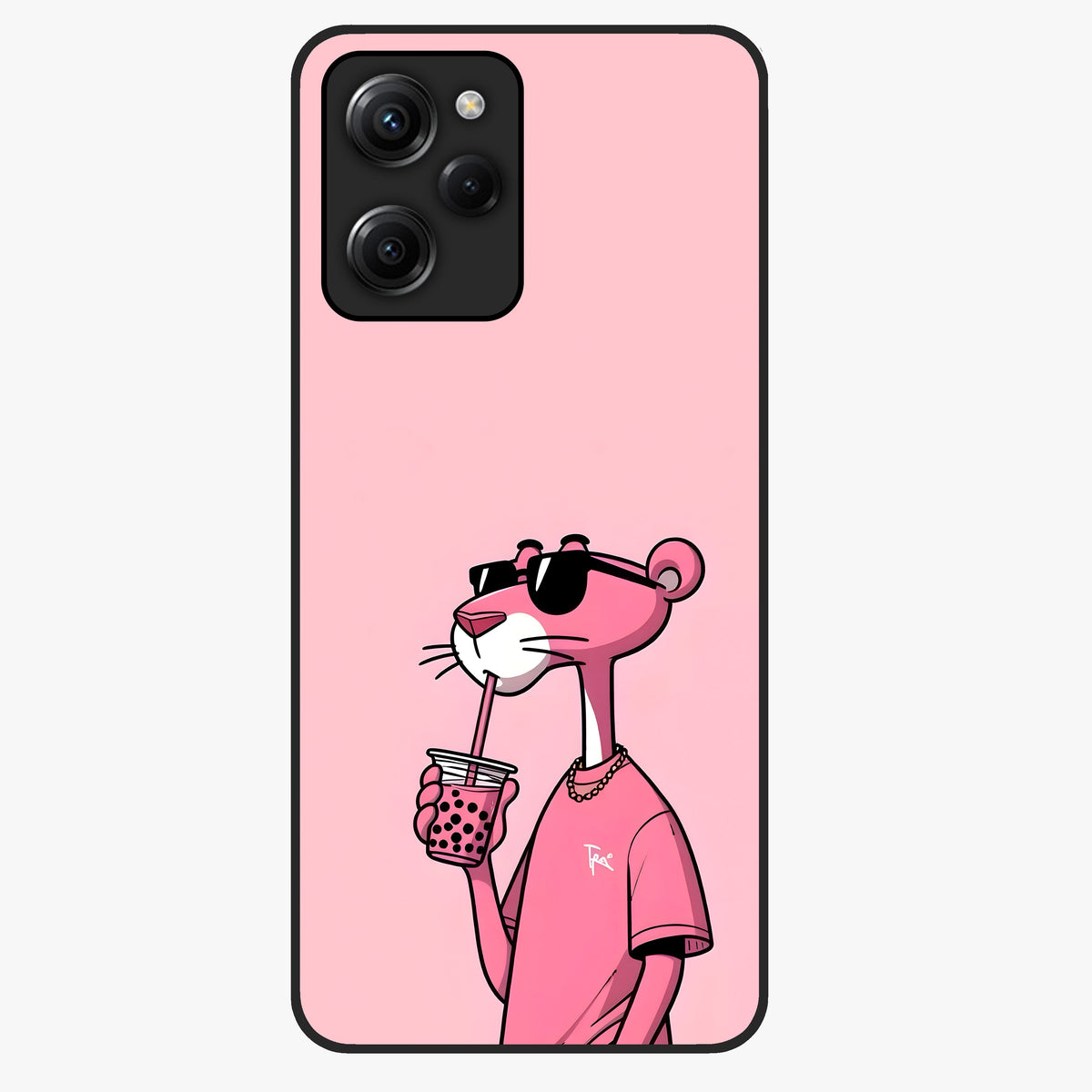 Pink Panther Glass Case showing flat back view with iconic pink panther artwork and glossy glass finish.