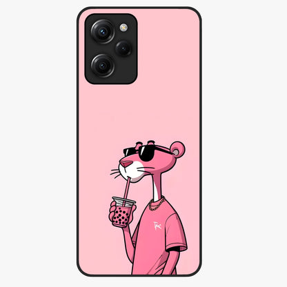 Pink Panther Glass Case showing flat back view with iconic pink panther artwork and glossy glass finish.