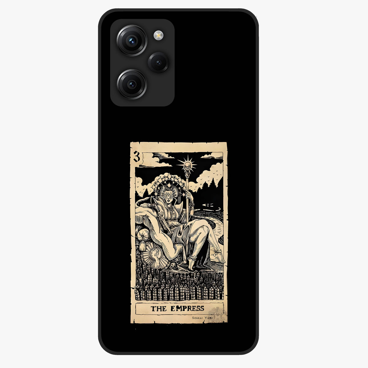 The Empress Glass Case showing flat back view with regal feminine artwork and glossy glass finish.