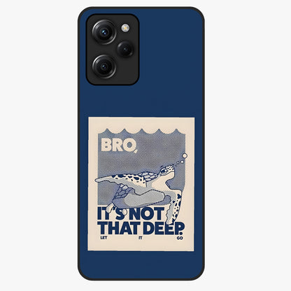 Worry Less Swim Glass Case showing flat back view with playful motivational artwork and glossy glass finish.