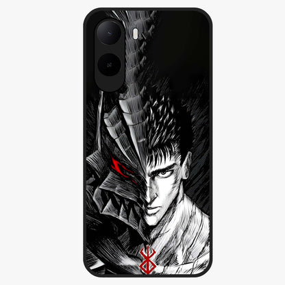 Berserker Blood Oath Glass Case showing flat back view with fierce warrior inspired artwork and glossy glass finish.