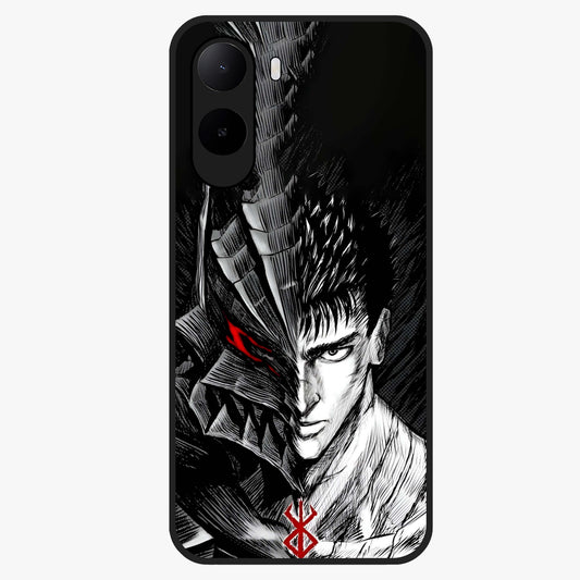 Berserker Blood Oath Glass Case showing flat back view with fierce warrior inspired artwork and glossy glass finish.
