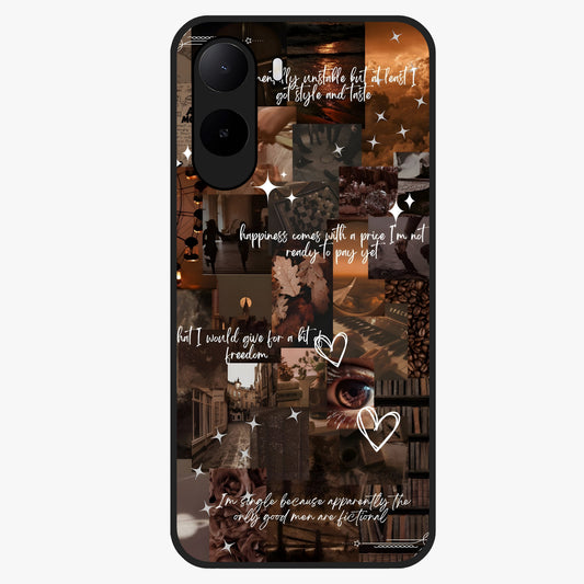 Bittersweet Aesthetic Chaos Glass Case showing flat back view with artistic chaotic aesthetic design and glossy glass finish.