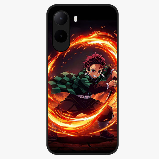 Blazing Sword Resolve Glass Case showing flat back view with fiery sword artwork and glossy glass finish.