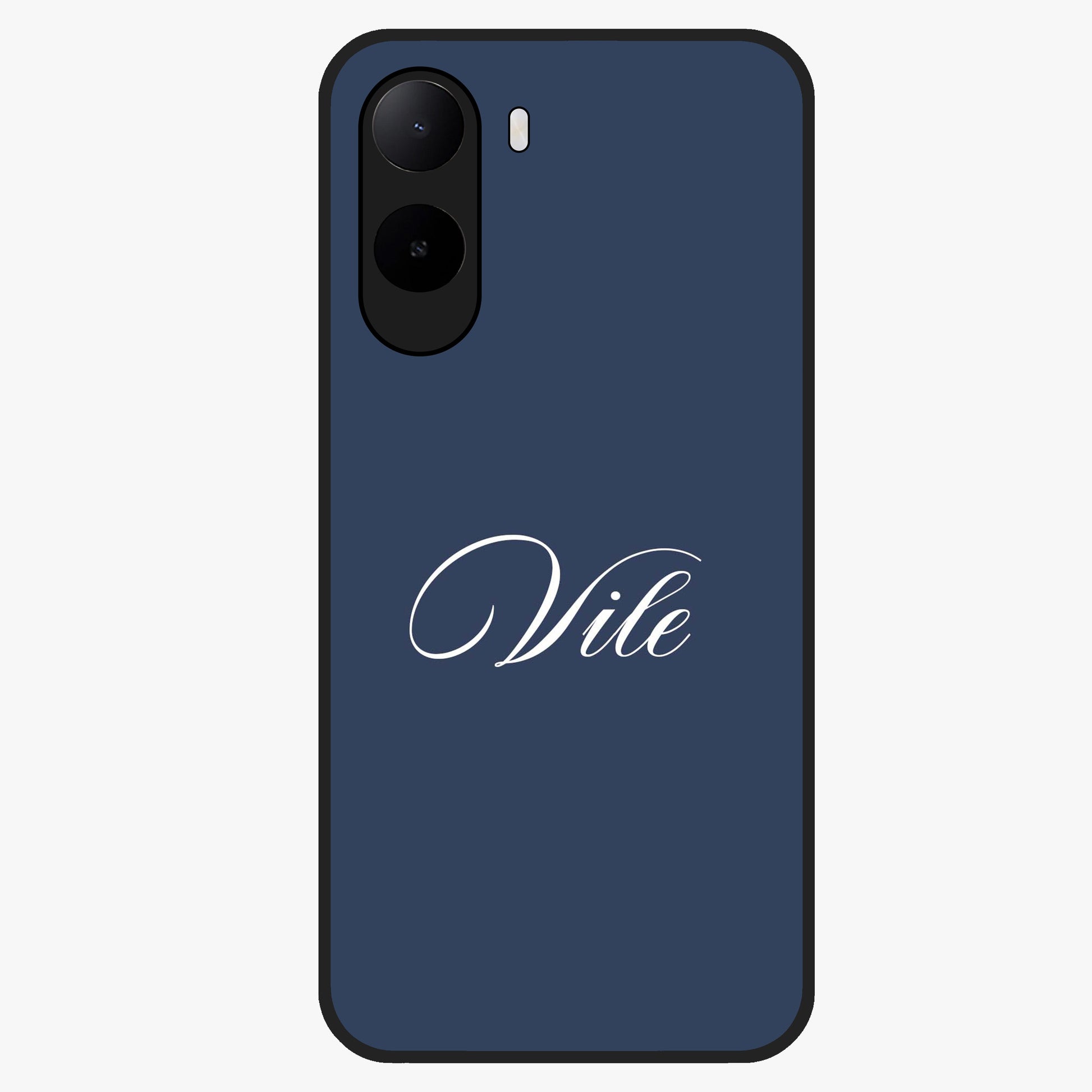 Blue Background Personalized Custom Name Glass Case showing flat back view with minimal blue background and custom name design.