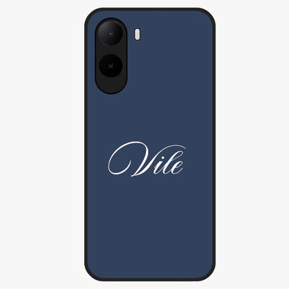 Blue Background Personalized Custom Name Glass Case showing flat back view with minimal blue background and custom name design.
