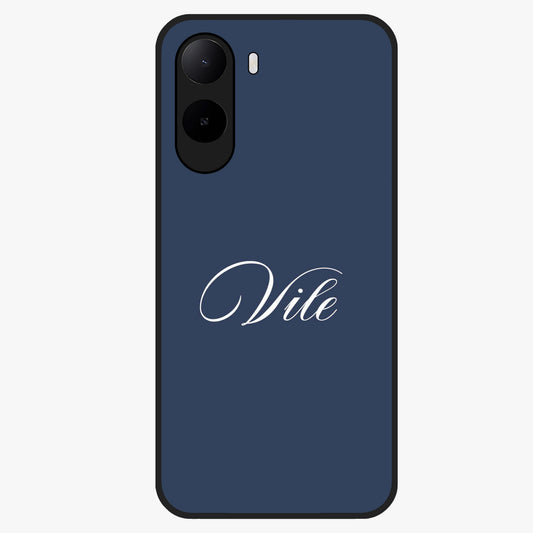 Blue Background Personalized Custom Name Glass Case showing flat back view with minimal blue background and custom name design.