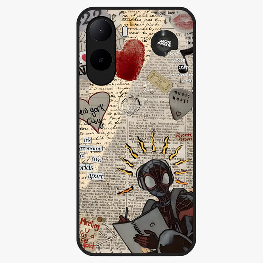 City Dream Sketch Glass Case showing flat back view with artistic city skyline sketch artwork and glossy glass finish.