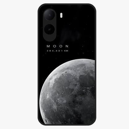 Cosmic Moon Glow Glass Case showing flat back view with glowing moon artwork and glossy glass finish.