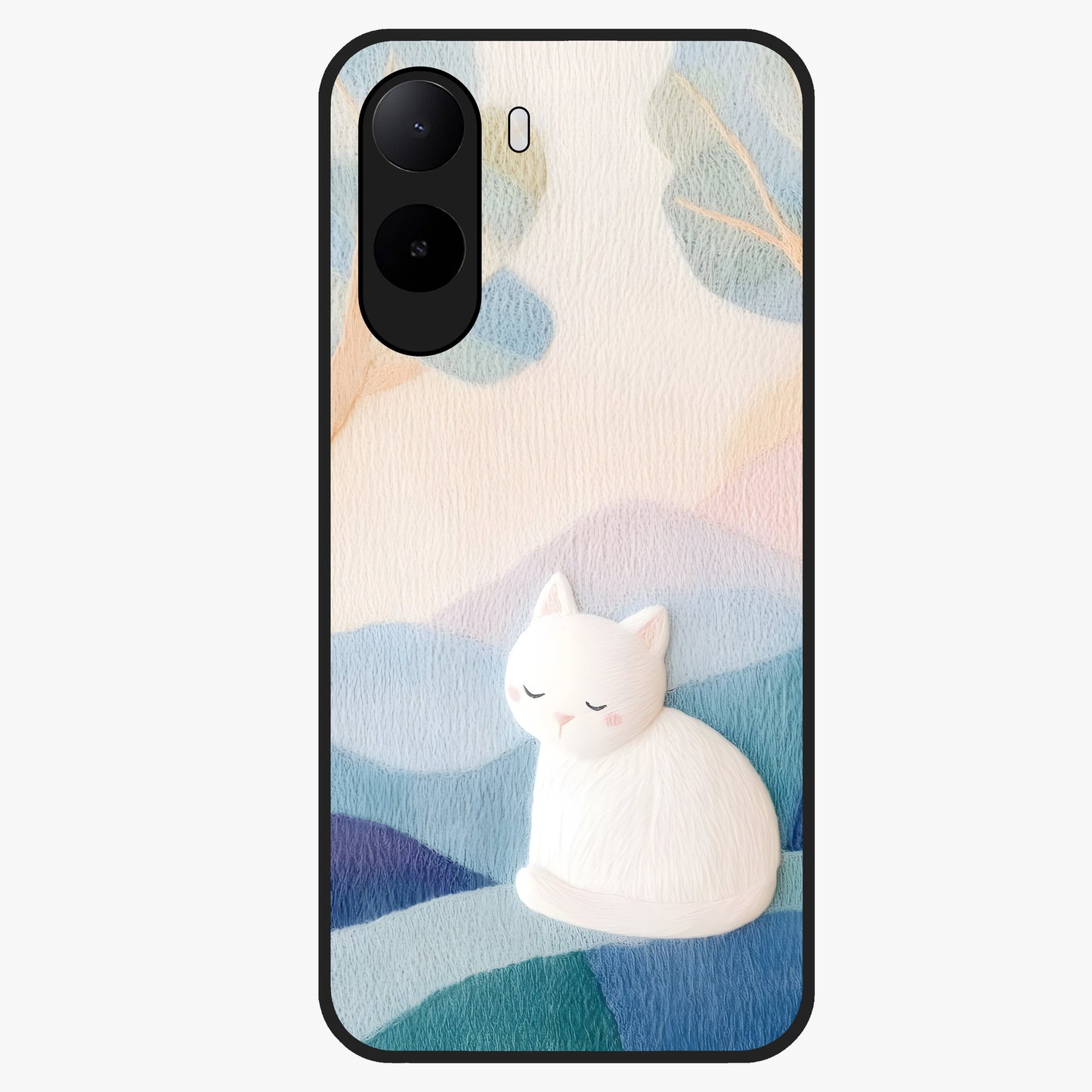 Cotton Dream Cat Glass Case showing flat back view with soft dreamy cat artwork and glossy glass finish.