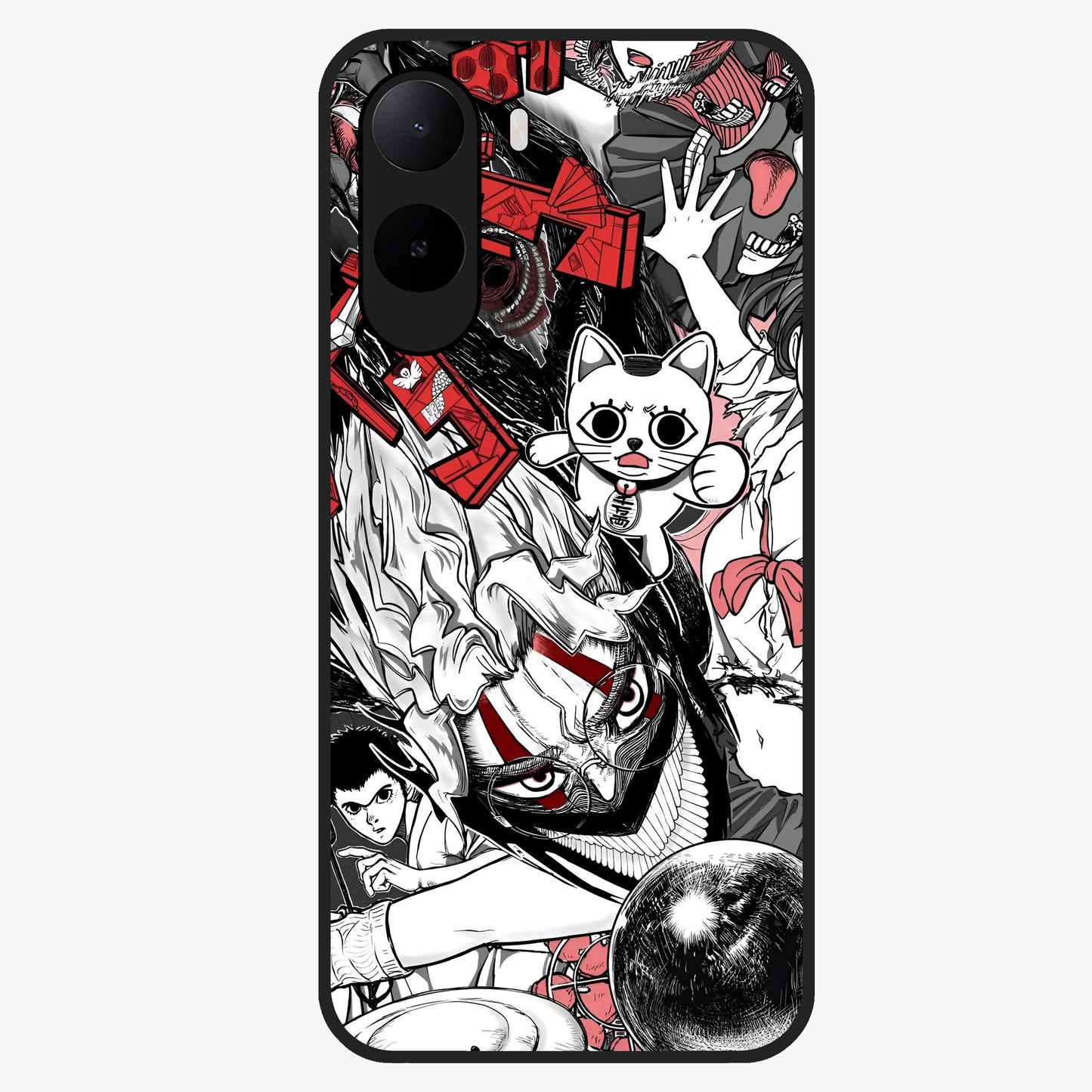 Crimson Chaos Panel Glass Case showing flat back view with bold crimson abstract artwork and glossy glass finish.