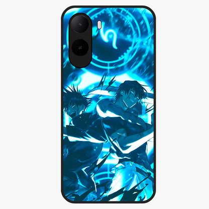Cursed Energy Clash Glass Case showing flat back view with intense cursed energy artwork and glossy glass finish.