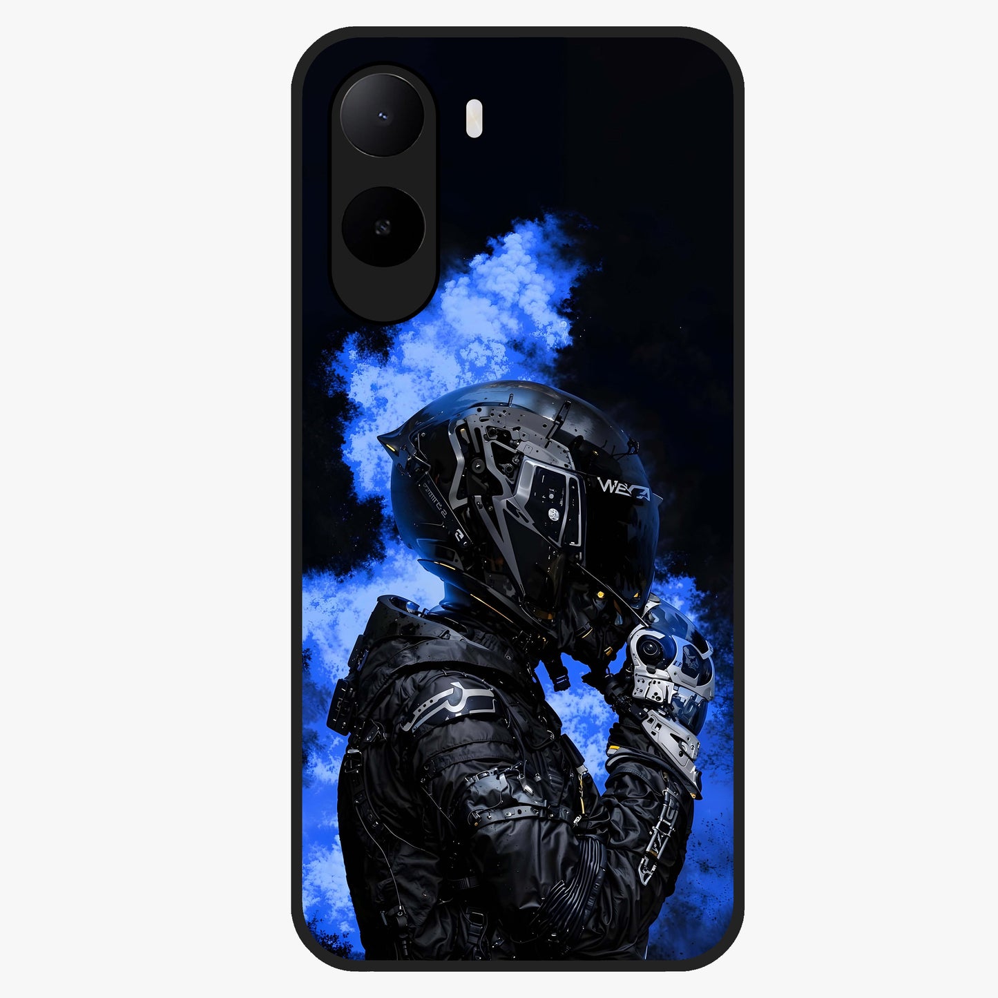Cyber Sentinel Protocol Glass Case showing flat back view with futuristic cyber themed artwork and glossy glass finish.