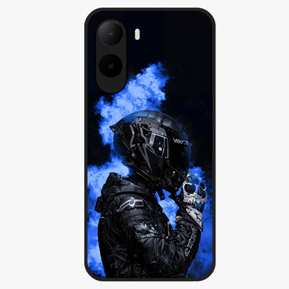 Cyber Sentinel Protocol Glass Case showing flat back view with futuristic cyber themed artwork and glossy glass finish.