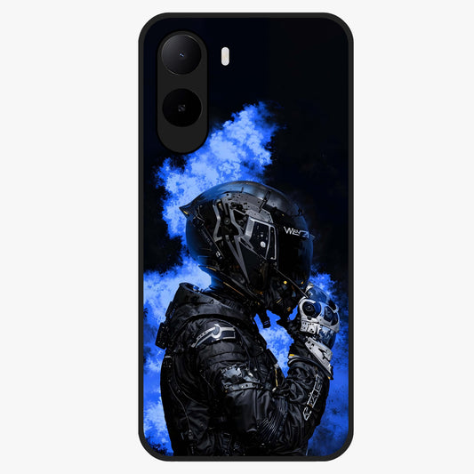 Cyber Sentinel Protocol Glass Case showing flat back view with futuristic cyber themed artwork and glossy glass finish.