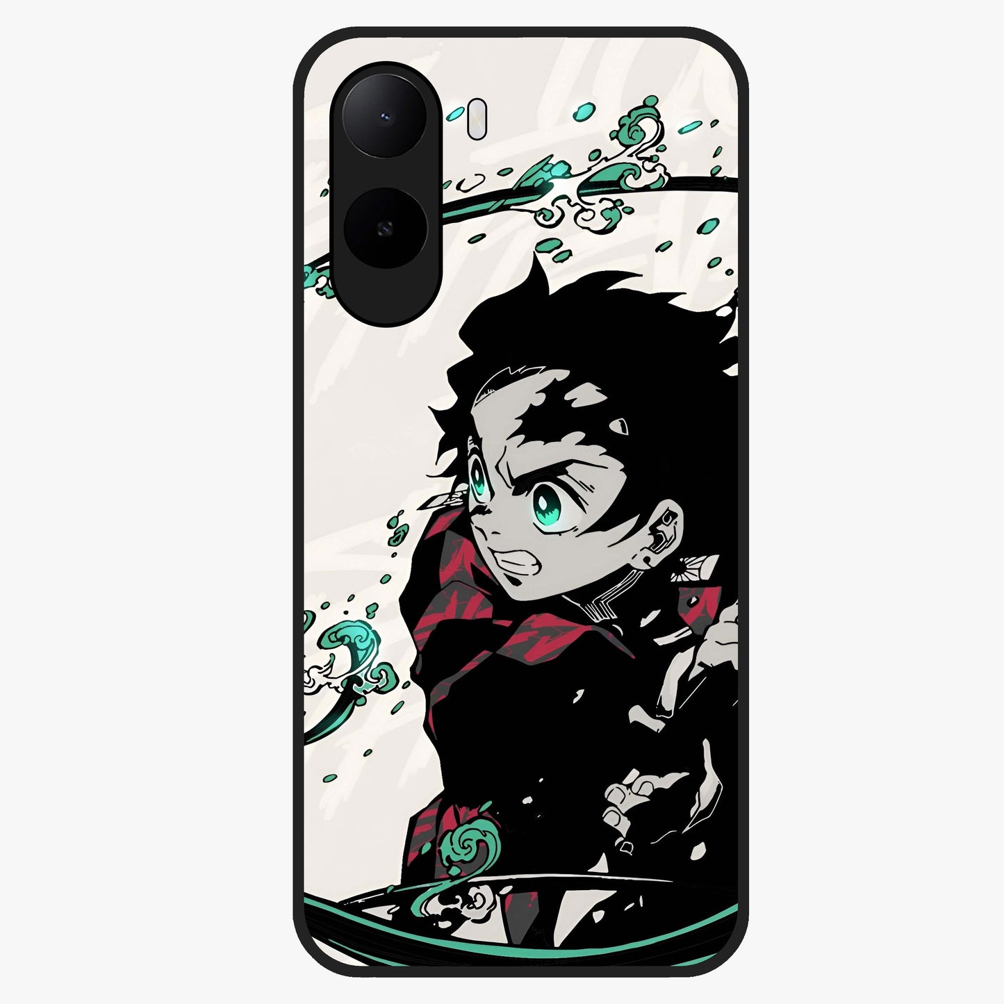 Demon Slayer Glass Case showing flat back view with bold anime inspired artwork and glossy glass finish.
