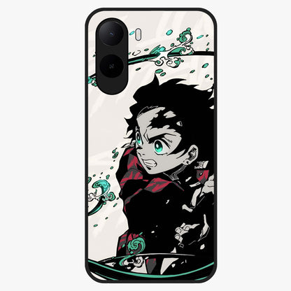 Demon Slayer Glass Case showing flat back view with bold anime inspired artwork and glossy glass finish.