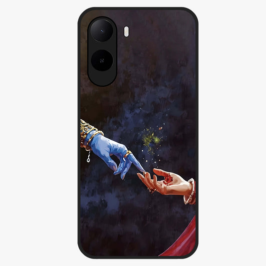 Divine Touch Eternal Glass Case showing flat back view with spiritual themed artwork and glossy glass finish.