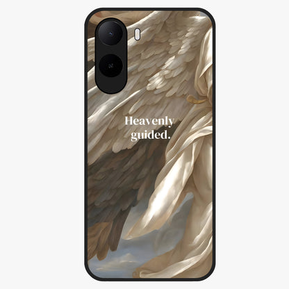 Divine Winged Grace Glass Case showing flat back view with elegant wing inspired artwork and glossy glass finish.