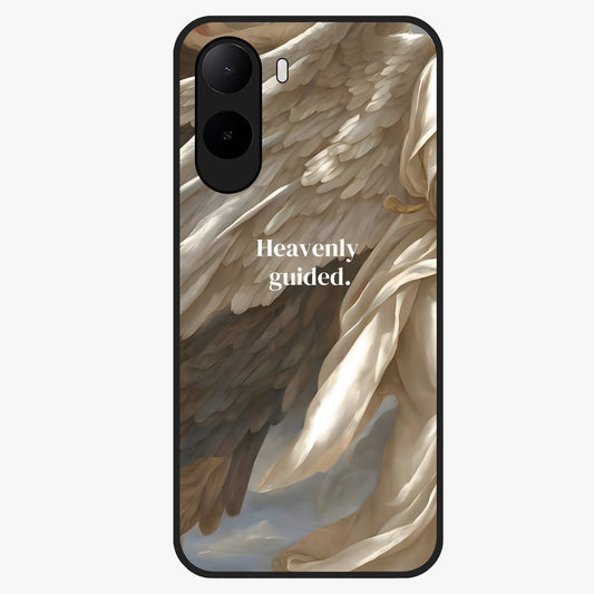 Divine Winged Grace Glass Case showing flat back view with elegant wing inspired artwork and glossy glass finish.