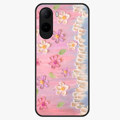 Dreamy Painted Garden Glass Case showing flat back view with artistic painted floral garden artwork and glossy glass finish.